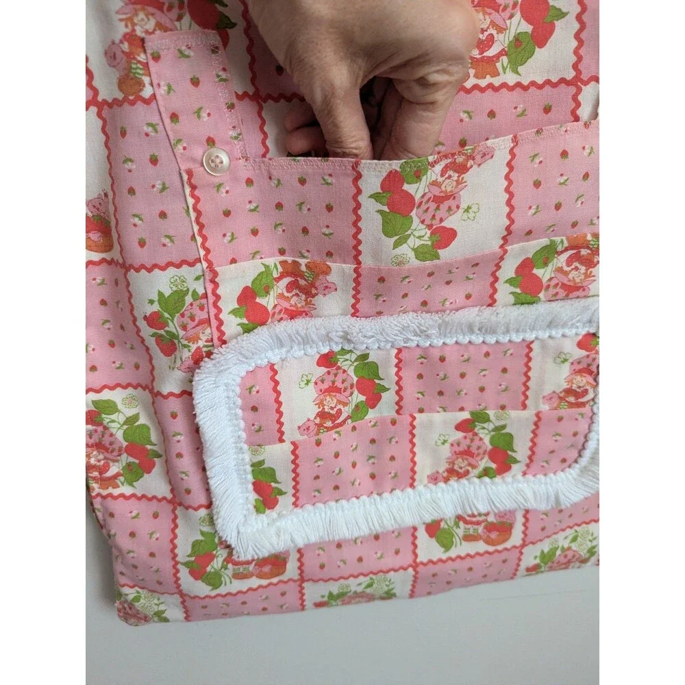 Vintage Handmade Strawberry Shortcake Fabric Pillowcase Zip Sleepover Pockets